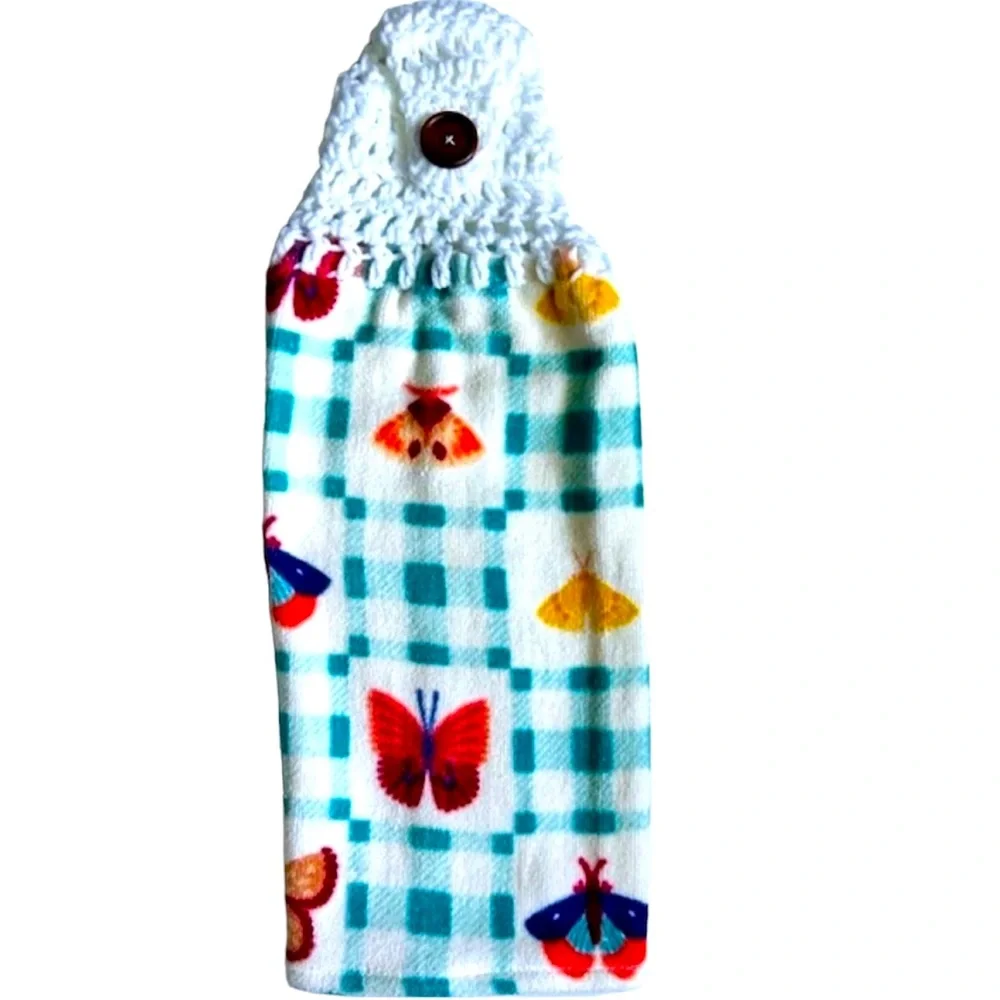 Hand Crafted Colorful Butterflies Crocheted Top Hanging Hand Towel
